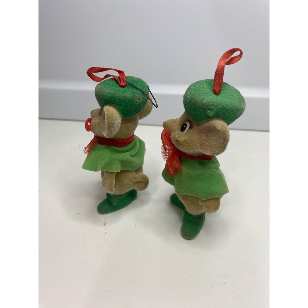 2 VINTAGE 1990 Disney's RESCUERS Miss Bianca Mouse Flocked Christmas Ornament